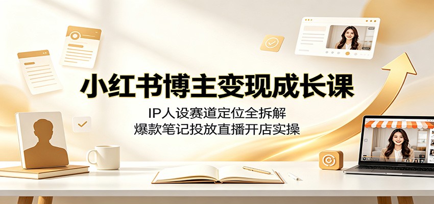 小红书博主变现成长课：IP人设赛道定位全拆解，爆款笔记投放直播开店实操-资源后花园