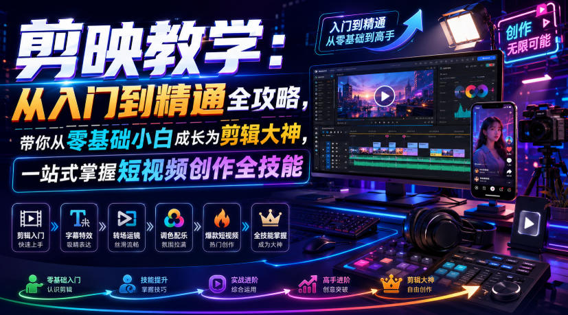 剪映教学：从入门到精通全攻略，带你从零基础小白成长为剪辑大神，一站式掌握短视频创作全技能-资源后花园