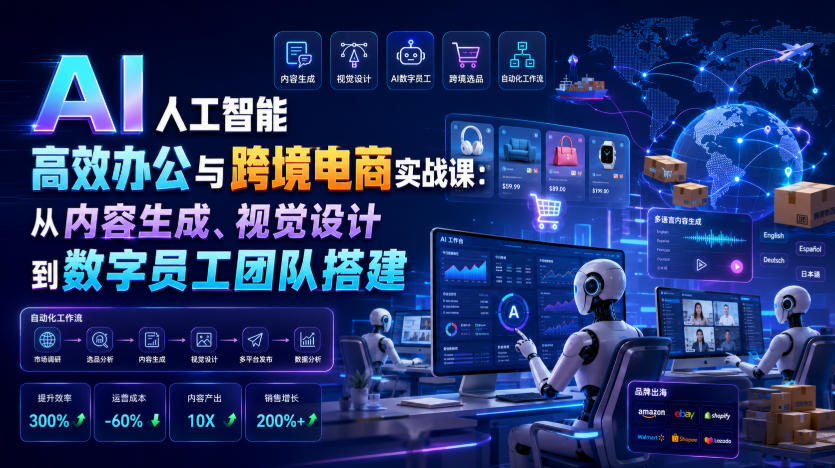 AI人工智能高效办公与跨境电商实战课：从内容生成、视觉设计到数字员工团队搭建-资源后花园