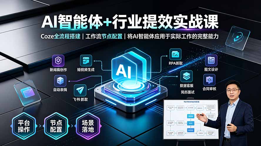 AI智能体+行业提效实战课·Coze全流程搭建｜工作流节点配置｜将AI智能体应用于实际工作的完整能力-资源后花园