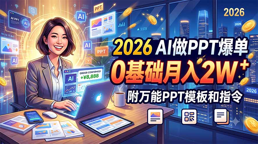 2026 AI做PPT爆单，0基础月入2W，附万能PPT模板和指令-资源后花园