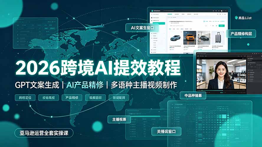 2026跨境AI提效教程·GPT文案生成｜AI产品精修｜多语种主播视频制作，亚马逊运营全套实操课-资源后花园