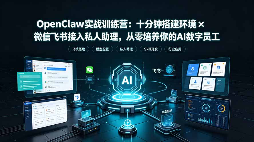 OpenClaw实战特训营：十分钟搭建环境×微信飞书接入私人助理，从零培养你的AI数字员工-资源后花园