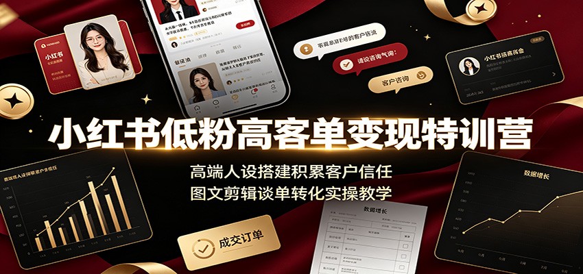 小红书低粉高客单变现特训营：高端人设搭建积累客户信任，图文剪辑谈单转化实操教学-资源后花园