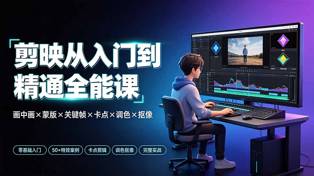 剪映从入门到精通全能课：画中画×蒙版×关键帧×卡点×调色×抠像，一站式掌握剪辑核心技能-资源后花园