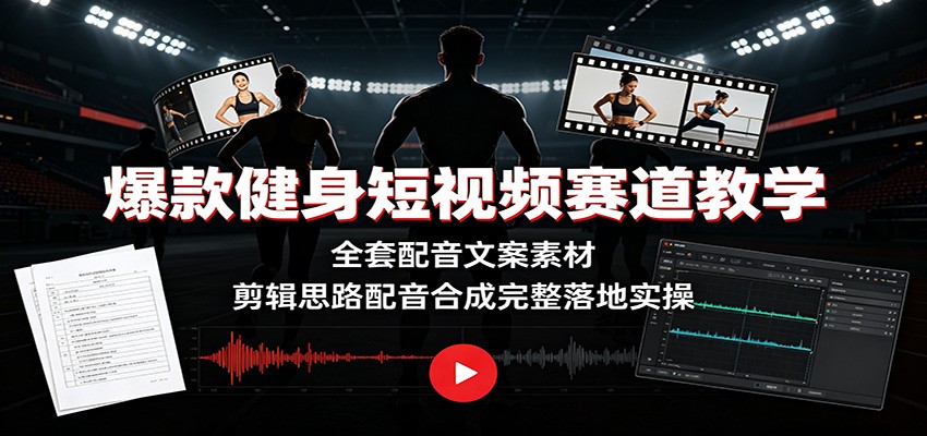 爆款健身短视频赛道教学：全套配音文案素材，剪辑思路配音合成完整落地实操-资源后花园