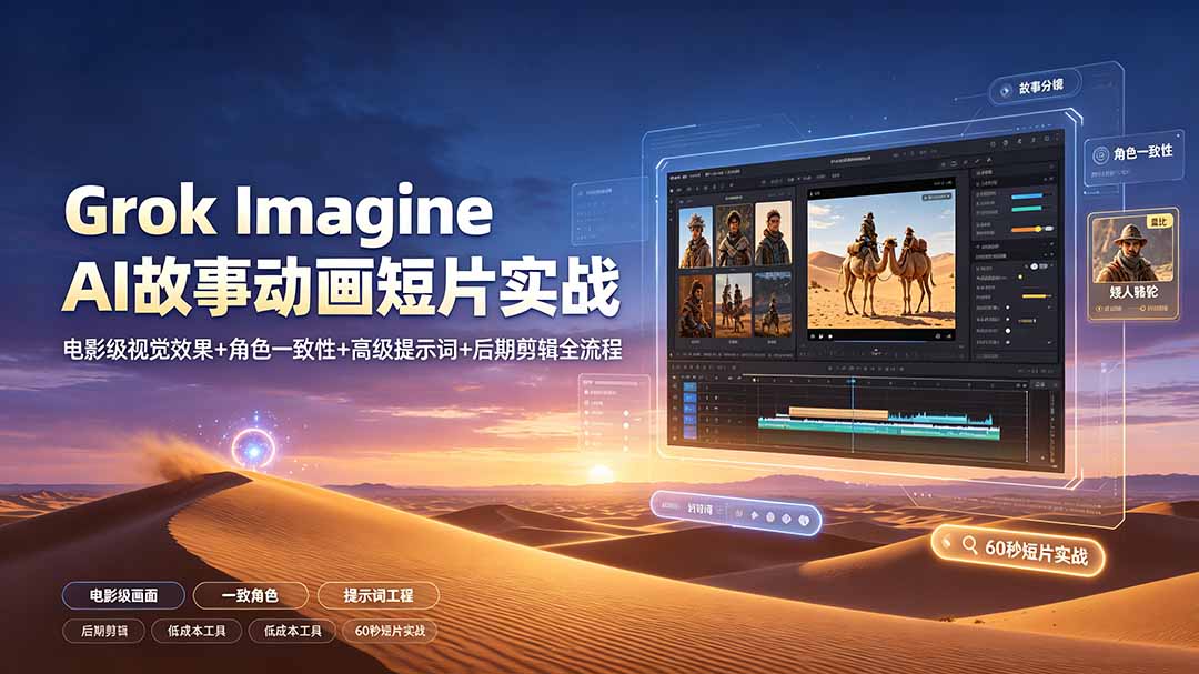 Grok Imagine AI故事动画短片实战：电影级视觉效果+角色一致性+高级提示词+后期剪辑全流程-资源后花园