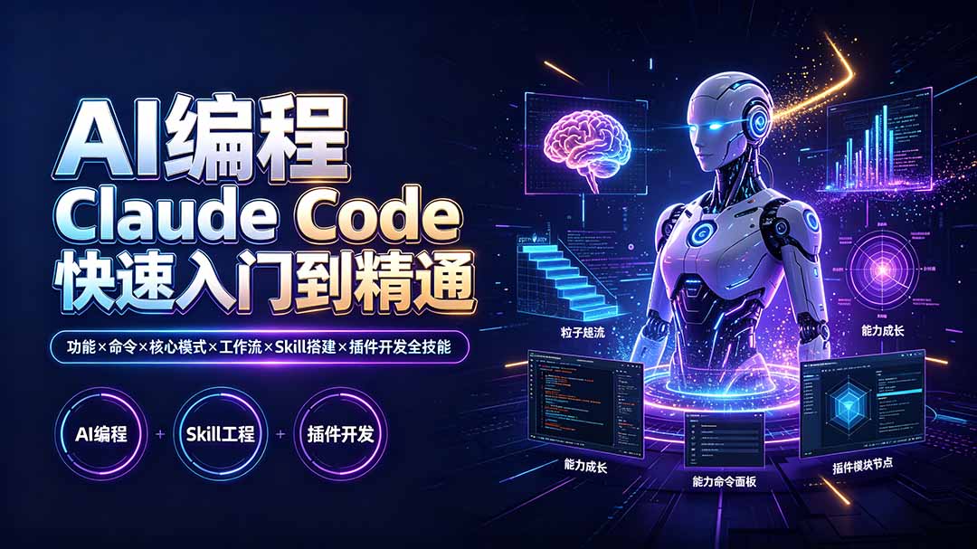 AI编程 Claude Code快速入门到精通：功能×命令×核心模式×工作流×Skill搭建×插件开发全技能-资源后花园