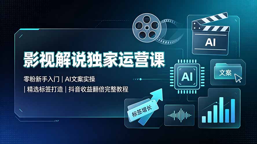影视解说独家运营课：零粉新手入门｜AI文案实操｜精选标签打造｜抖音收益翻倍完整教程-资源后花园