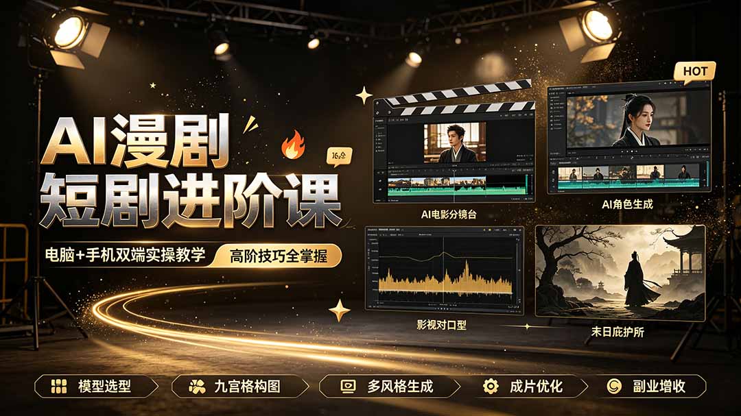 AI漫剧短剧进阶课｜电脑+手机双端实操教学｜影视剧对口型人物吃瓜×解压末日庇护所全程讲解，高阶技巧全掌握-资源后花园