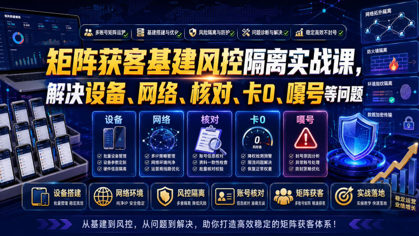 矩阵获客基建风控隔离实战课，解决设备、网络、核对、卡0、嘎号等问题-资源后花园