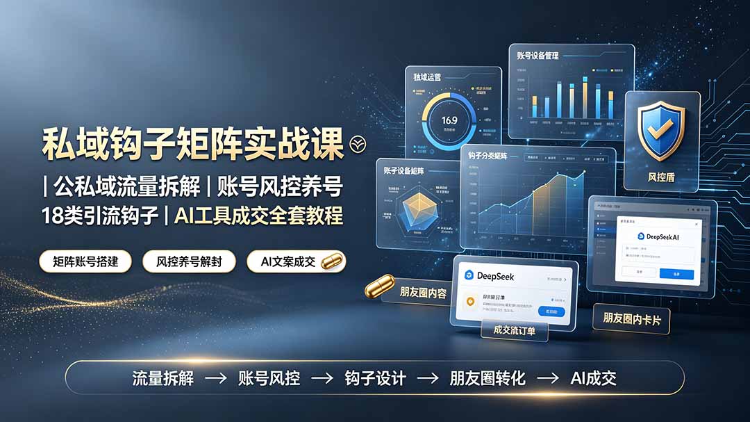 私域钩子矩阵实战课〓公私域流量拆解｜账号风控养号｜18类引流钩子｜AI工具成交全套教程-资源后花园