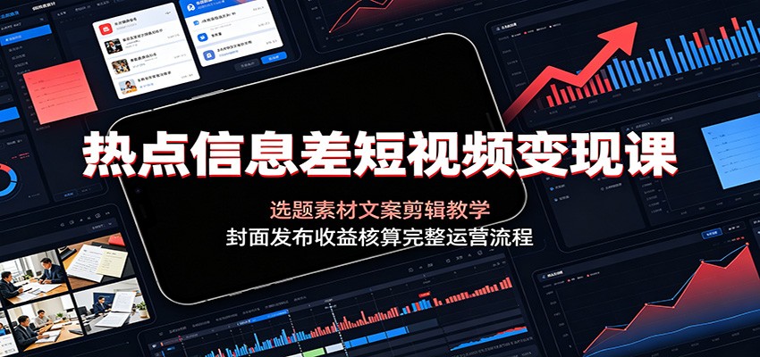 热点信息差短视频变现课：选题素材文案剪辑教学，封面发布收益核算完整运营流程-资源后花园