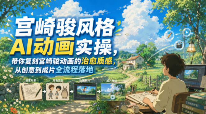 宫崎骏风格AI动画实操，带你复刻宫崎骏动画的治愈质感，从创意到成片全流程落地-资源后花园