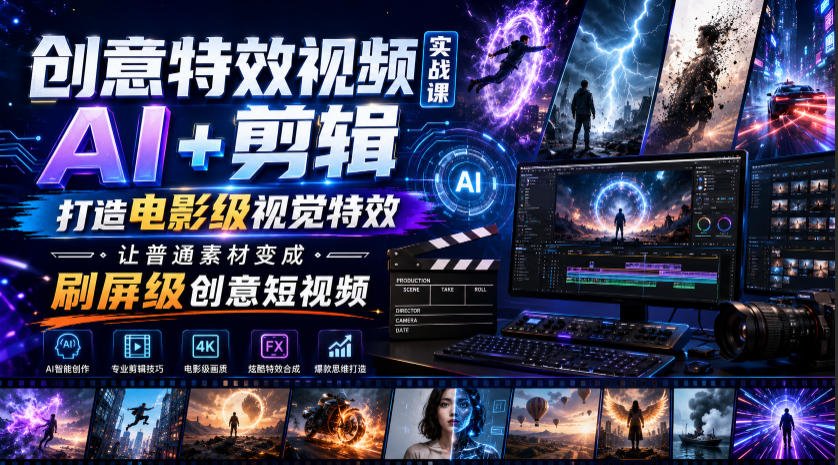 创意特效视频实战课，AI+剪辑打造电影级视觉特效，让普通素材变成刷屏级创意短视频-资源后花园