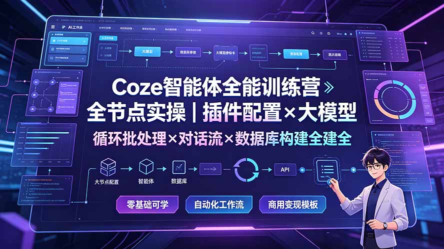Coze智能体全能训练营：全节点实操｜插件配置×大模型×循环批处理×对话流×数据库构建全教学-资源后花园