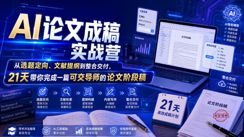 AI论文成稿实战营，从选题定向、文献提纲到整合交付，21天带你完成一篇可交导师的论文阶段稿-资源后花园
