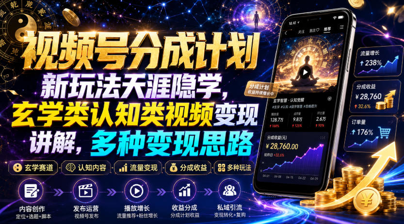 视频号分成计划新玩法天涯隐学，玄学类认知类视频变现讲解，多种变现思路-资源后花园