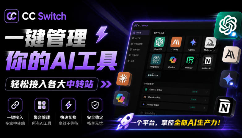 一键给Chatgpt、Codex、Claude接入地第三方中转站，CC Switch统一管理你的AI编程工具工作流-资源后花园