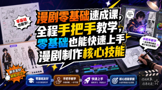 漫剧零基础速成课，全程手把手教学，零基础也能快速上手漫剧制作核心技能-资源后花园
