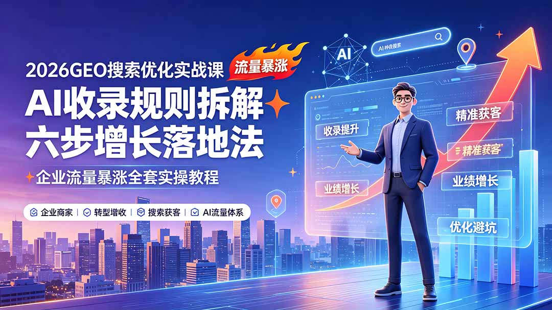 2026GEO搜索优化实战课：AI收录规则拆解｜六步增长落地法｜企业流量暴涨全套实操教程-资源后花园