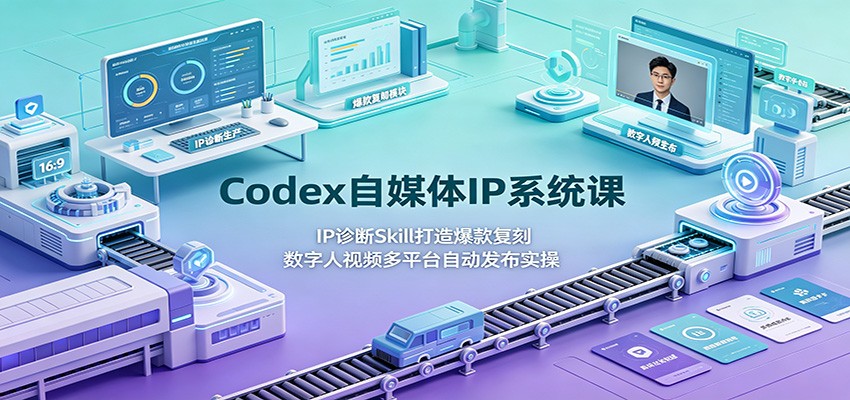 Codex自媒体IP系统课：IP诊断Skill打造爆款复刻，数字人视频多平台自动发布实操-资源后花园