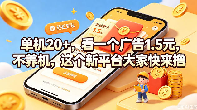 单机20+，看一个广告1.5米，不养机，这个新平台大家快来撸【揭秘】-资源后花园