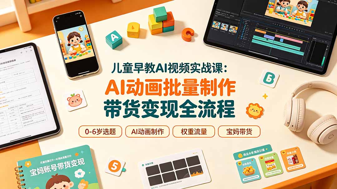 儿童早教AI视频实战课：0-6岁认知选题｜AI动画批量制作｜权重流量拉升｜宝妈账号带货变现全流程-资源后花园