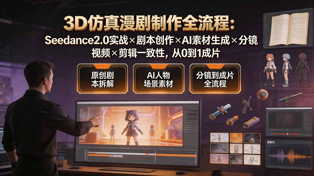 3D仿真漫剧制作全流程：Seedance2.0实战×剧本创作×AI素材生成×分镜视频×剪辑一致性，从0到1成片-资源后花园