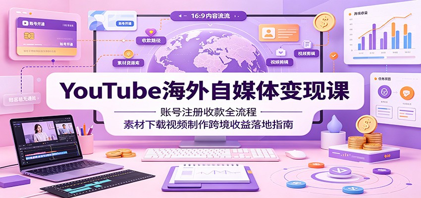 YouTube海外自媒体变现课：账号注册收款全流程，素材下载视频制作跨境收益落地指南-资源后花园