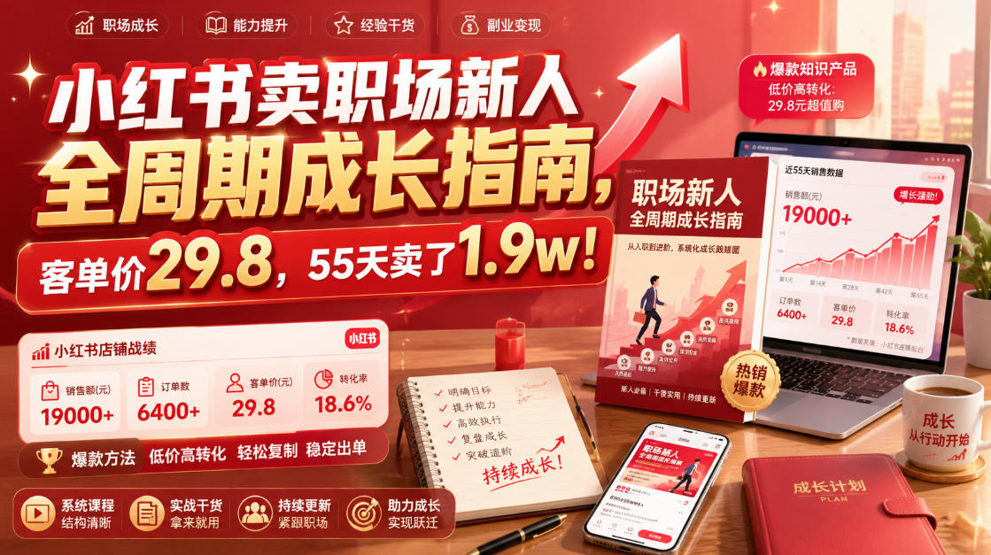 小红书卖职场新人全周期成长指南，客单价29.8，55天卖了1.9w！-资源后花园