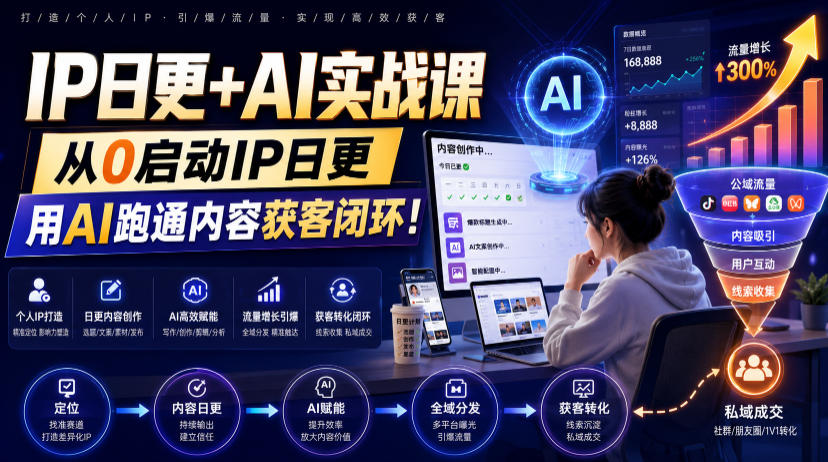 IP日更+AI实战课，从0启动IP日更，IP置顶视频制作+100条选题库搭建+10条日更规划，用AI跑通内容获客闭环!-资源后花园
