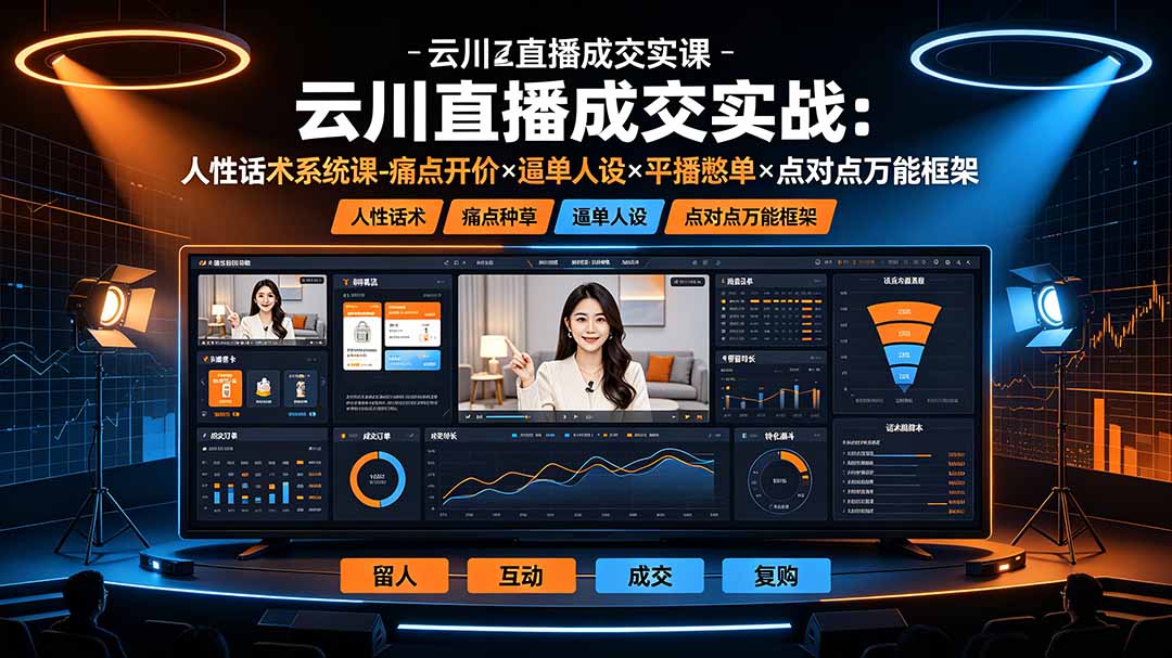 云川直播成交实战：人性话术系统课-痛点种草×塑品开价×逼单人设×平播憋单×点对点万能框架-资源后花园