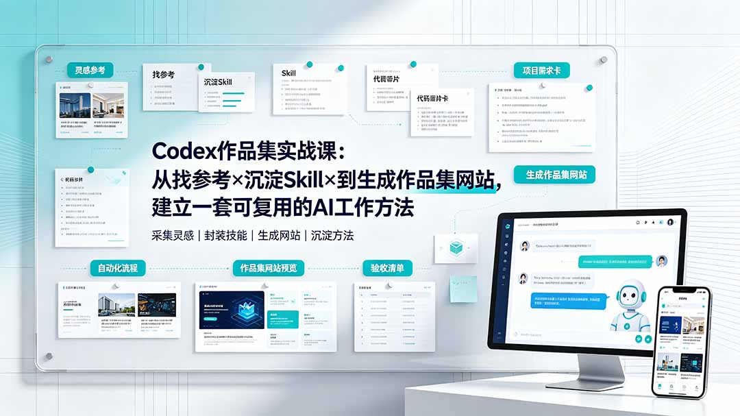 Codex作品集实战课：从找参考×沉淀Skill×到生成作品集网站，建立一套可复用的AI工作方法-资源后花园