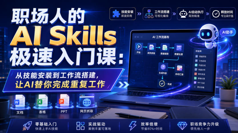 职场人的AI Skills极速入门课：从技能安装到工作流搭建，让AI替你完成重复工作-资源后花园