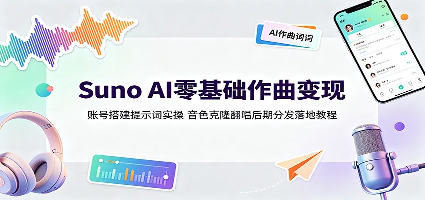 Suno AI零基础作曲变现：账号搭建提示词实操，音色克隆翻唱后期分发落地教程-资源后花园