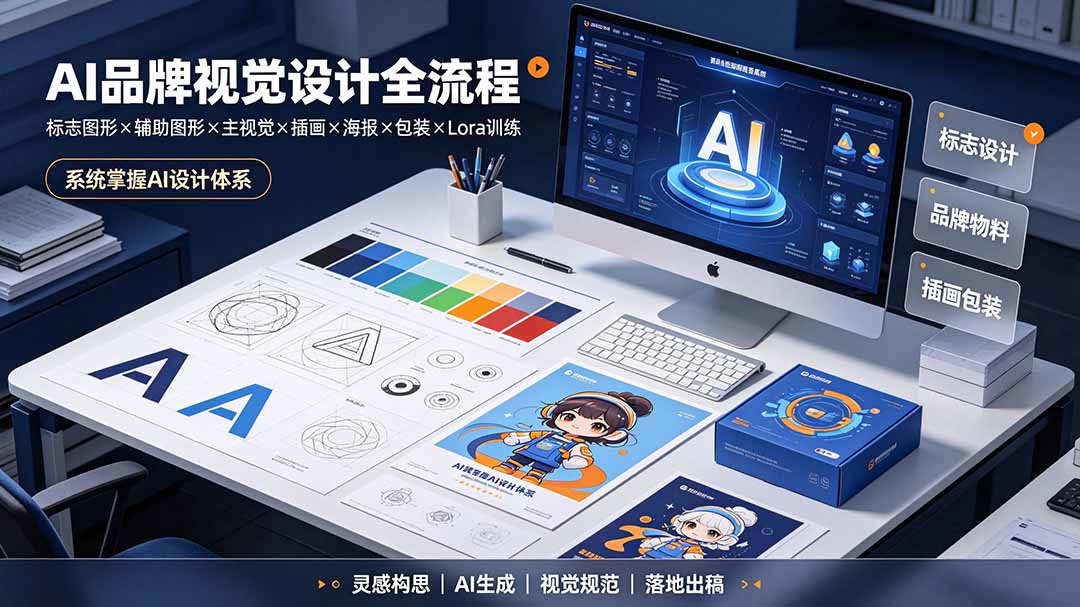 AI品牌视觉设计全流程：标志图形×辅助图形×主视觉×插画×海报×包装×Lora训练，系统掌握AI设计体系-资源后花园