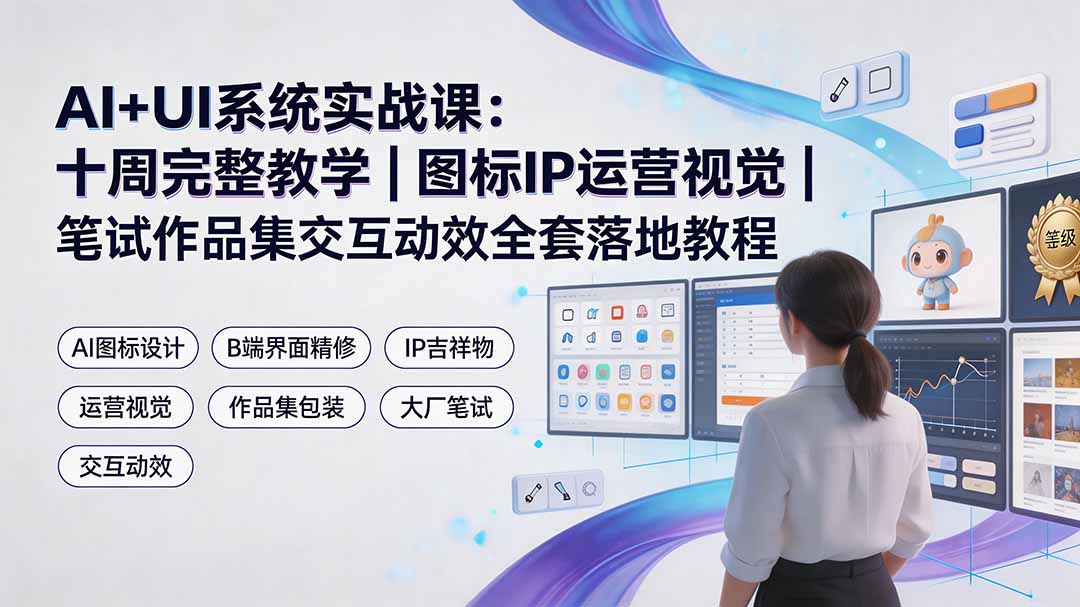 AI+UI系统实战课：十周完整教学｜图标IP运营视觉｜笔试作品集交互动效全套落地教程-资源后花园