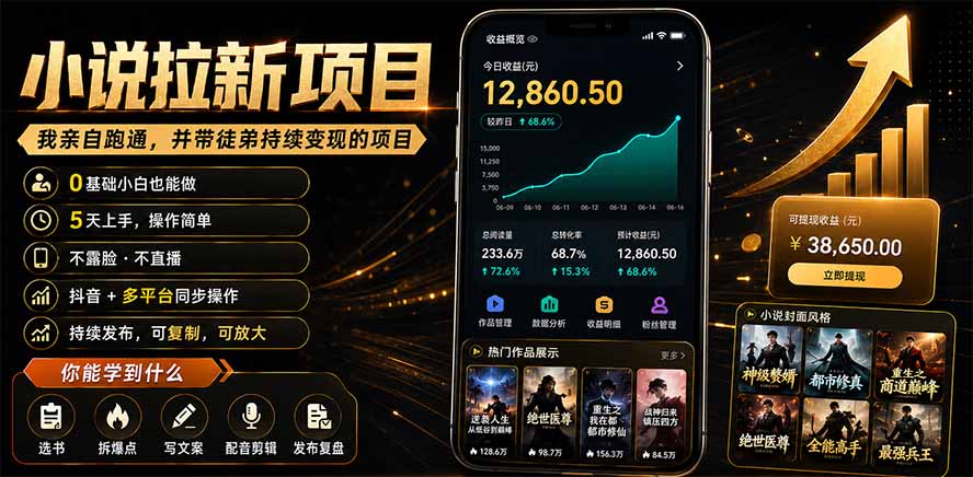抖音及多平台小说拉新项目：我亲自跑通并持续带徒弟实操｜0基础小白5天上手快速变现-资源后花园