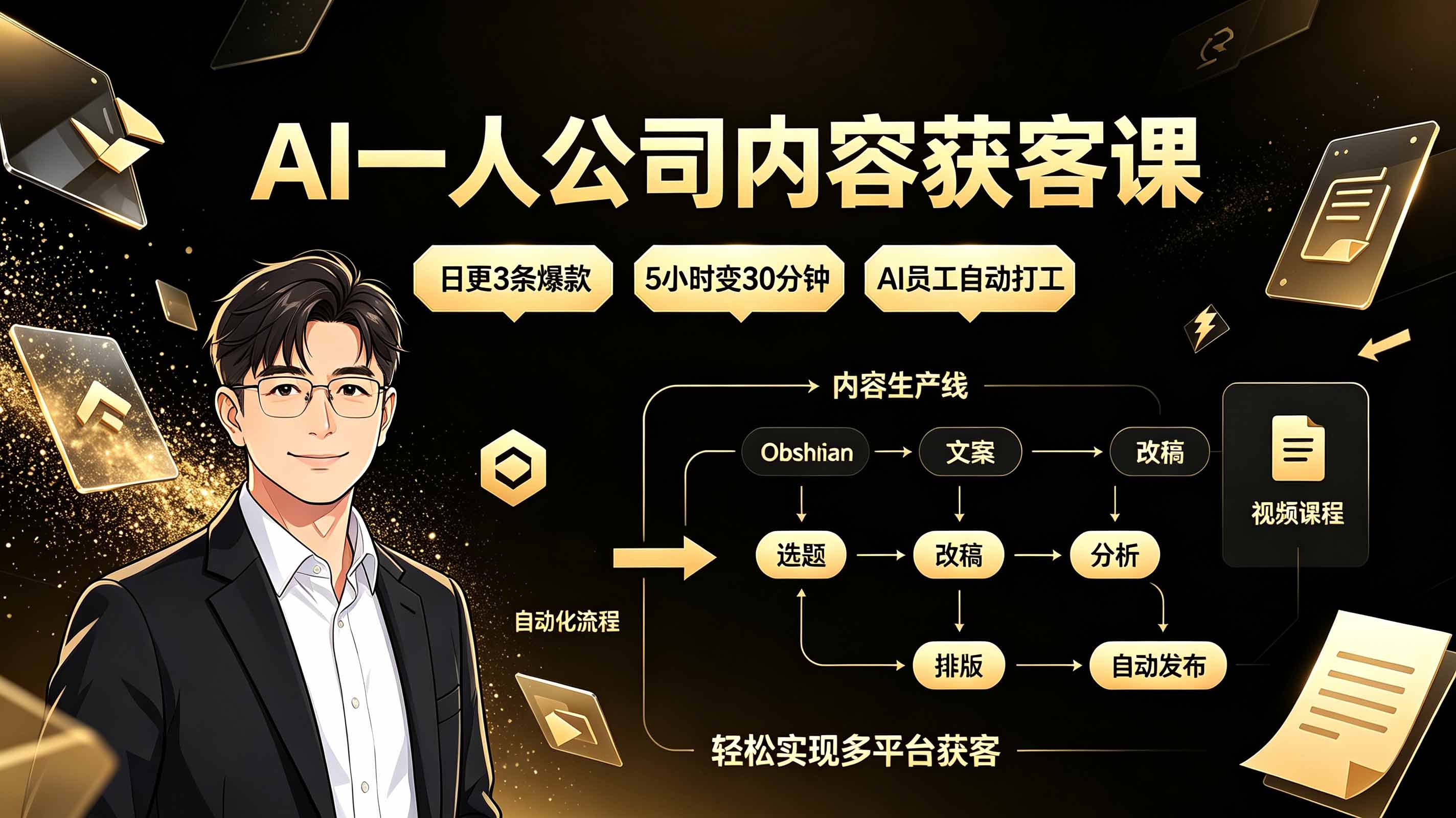 AI一人公司内容获客课：日更3条爆款×5小时变30分钟×AI员工自动打工，轻松实现多平台获客-资源后花园