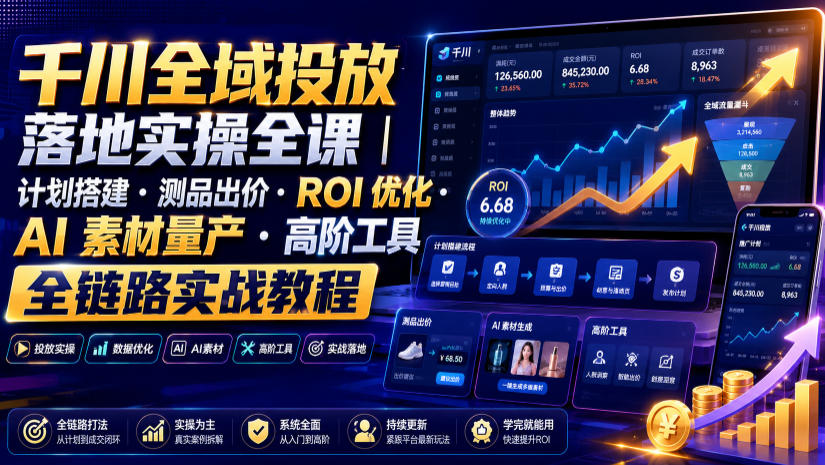 千川全域投放落地实操全课｜计划搭建・测品出价・ROI优化・AI素材量产・高阶工具全链路实战教程-资源后花园