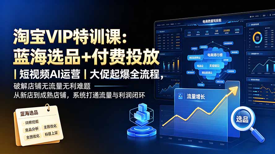淘宝VIP特训课：蓝海选品+付费投放｜短视频AI运营｜大促起爆全流程，破解店铺无流量无利润难题-资源后花园