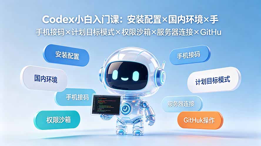 Codex小白入门课：安装配置×国内环境×手机接码×计划目标模式×权限沙箱×服务器连接×GitHub操作-资源后花园
