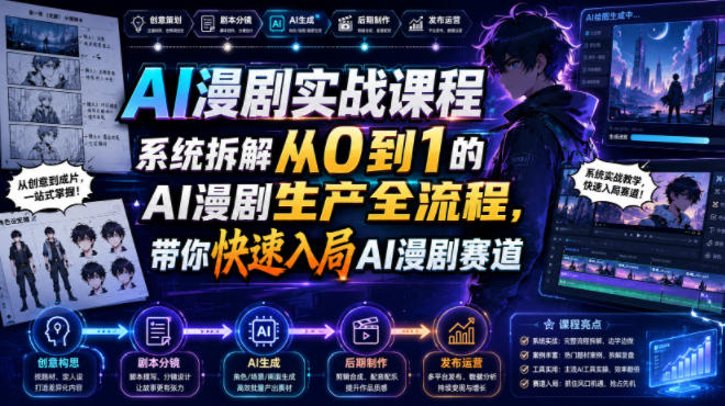 AI漫剧实战课程，系统拆解从0到1的AI漫剧生产全流程，带你快速入局AI漫剧赛道-资源后花园