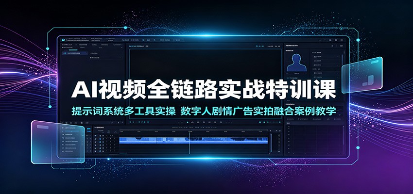 AI视频全链路实战特训课：提示词系统多工具实操，数字人剧情广告实拍融合案例教学-资源后花园