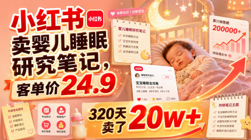 小红书卖婴儿睡眠研究笔记,客单价24.9,320天卖了20w+-资源后花园