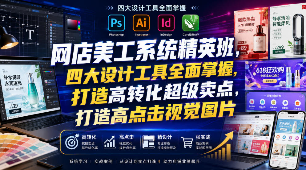 网店美工系统精英班,四大设计工具全面掌握,打造高转化超级卖点,打造高点击视觉图片(2026年7月)-资源后花园
