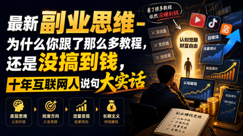 最新副业思维-为什么你跟了那么多教程,还是没搞到钱,十年互联网人说句大实话【揭秘】-资源后花园