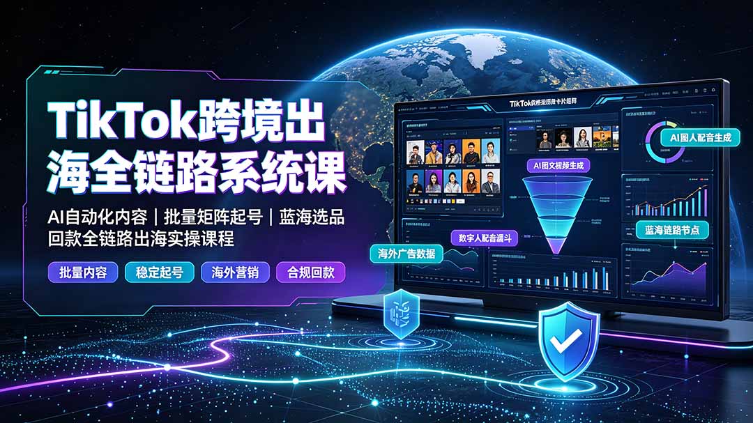 TikTok跨境出海全链路系统课-2026年7月:AI自动化内容|批量矩阵起号|蓝海选品回款全链路出海实操课程-资源后花园