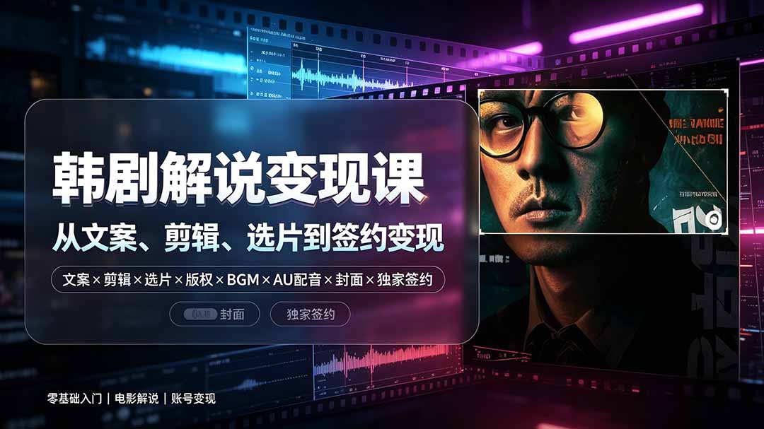 抖音270W粉丝博主亲授韩剧解说课:文案×剪辑×选片×版权×BGM×AU配音×封面×独家签约,零基础到变现-资源后花园